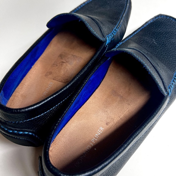 Donald J. Pliner Varran Black Pebbled Leather Loafer/Moc w/ Blue Contrast Stitch - Picture 12 of 13